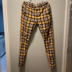 Urban Outfitters Men's Tartan Yellow Plaid Skinny Pants - Small